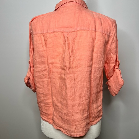 Anthropologie Cloth & Stone Button Down Tie Front Shirt Coral Small - Picture 2 of 8